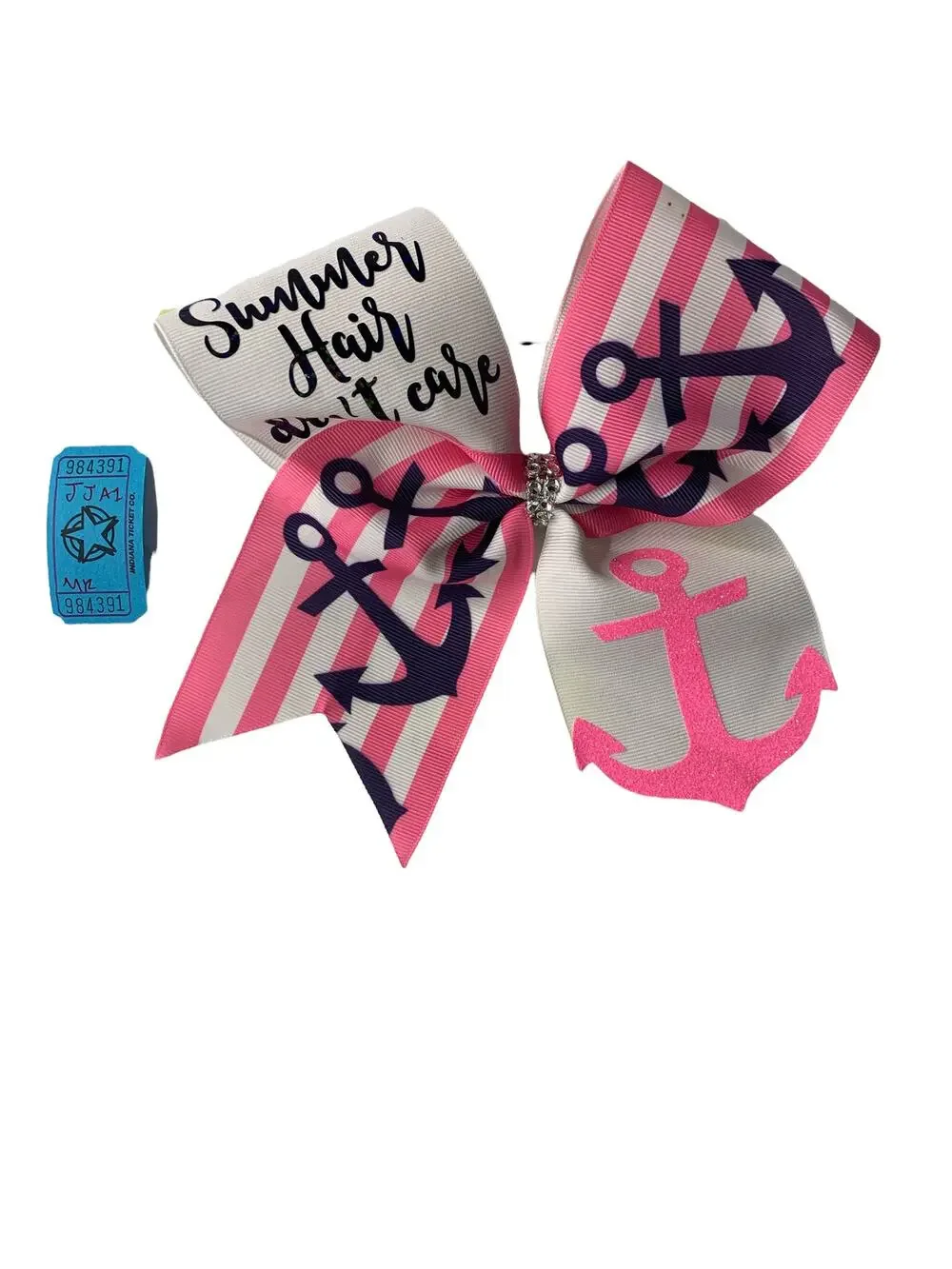 Pink & White Summer Hair Don't Care Anchor Hair Bow Girls'